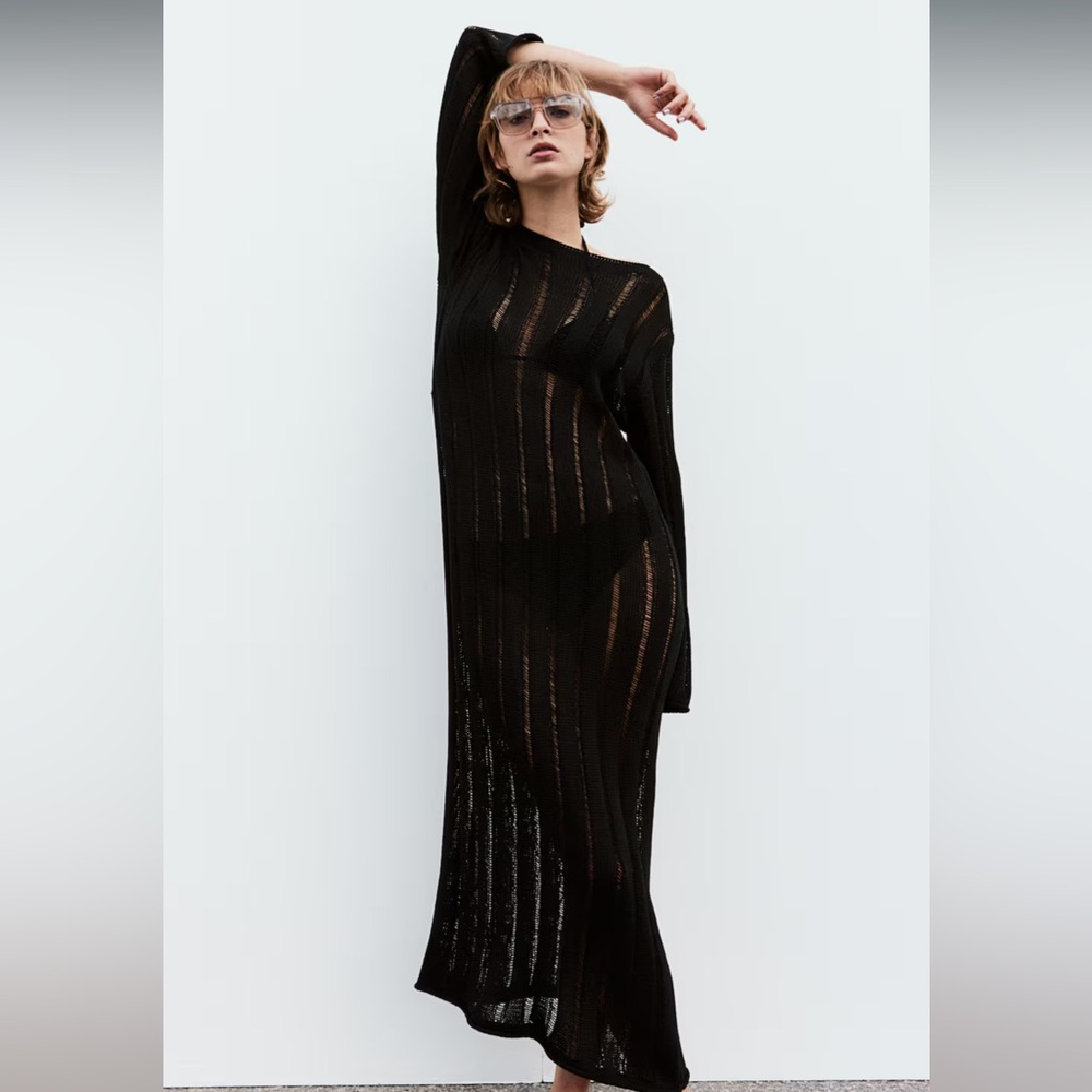 Ladder Stitch Maxi Dress - Black